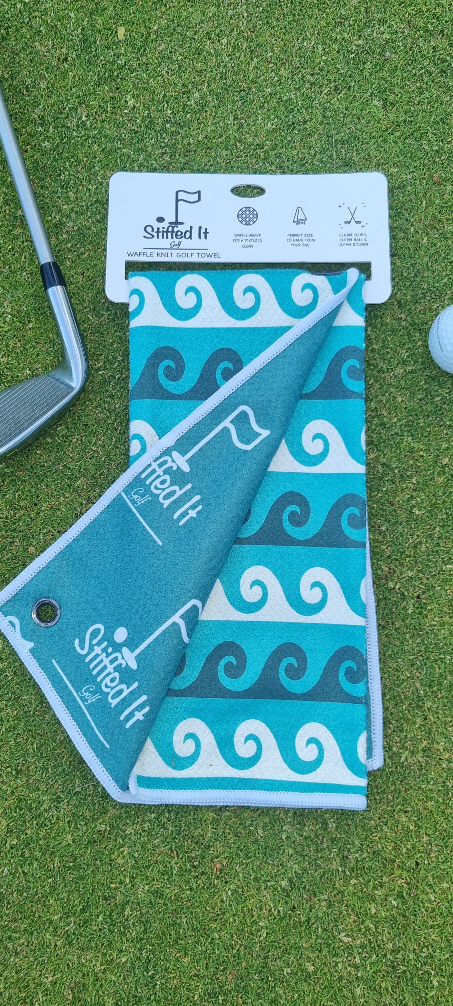 Personalised Stiffed It Golf - "Greens in regulation"  Waffle Golf Towel