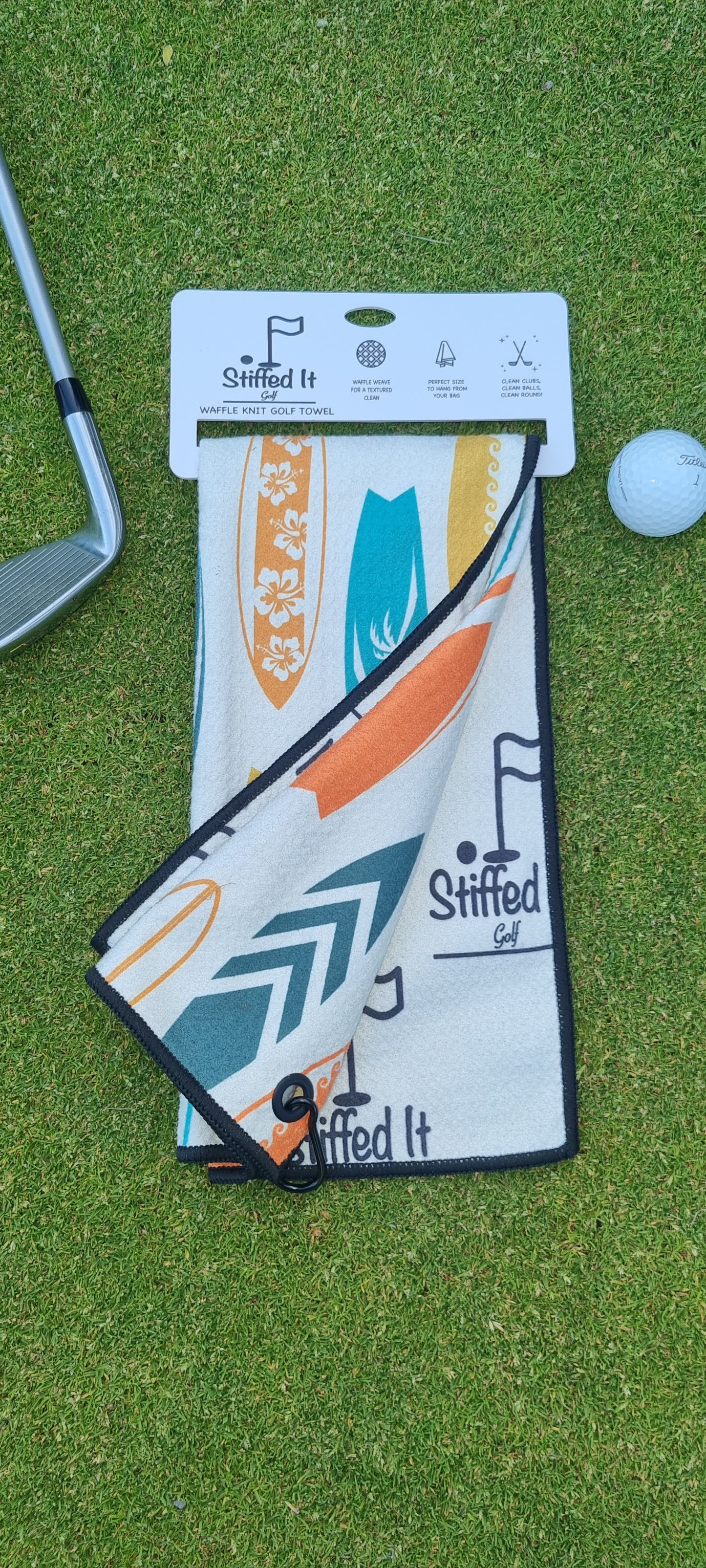 Personalised Stiffed It Golf - "Surf 'N' Turf"  Waffle Golf Towel