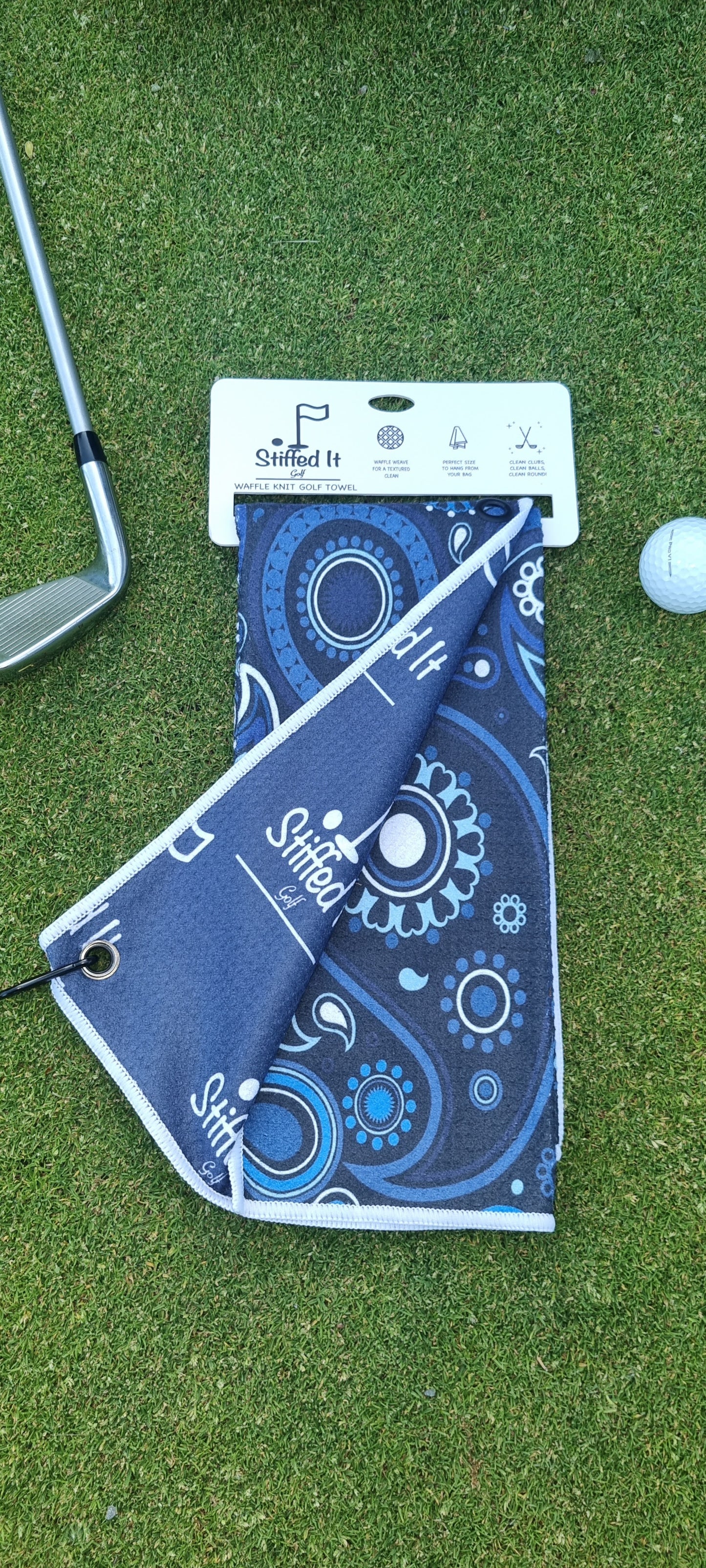 Personalised Stiffed It Golf - "Paisley Putt"  Waffle Golf Towel