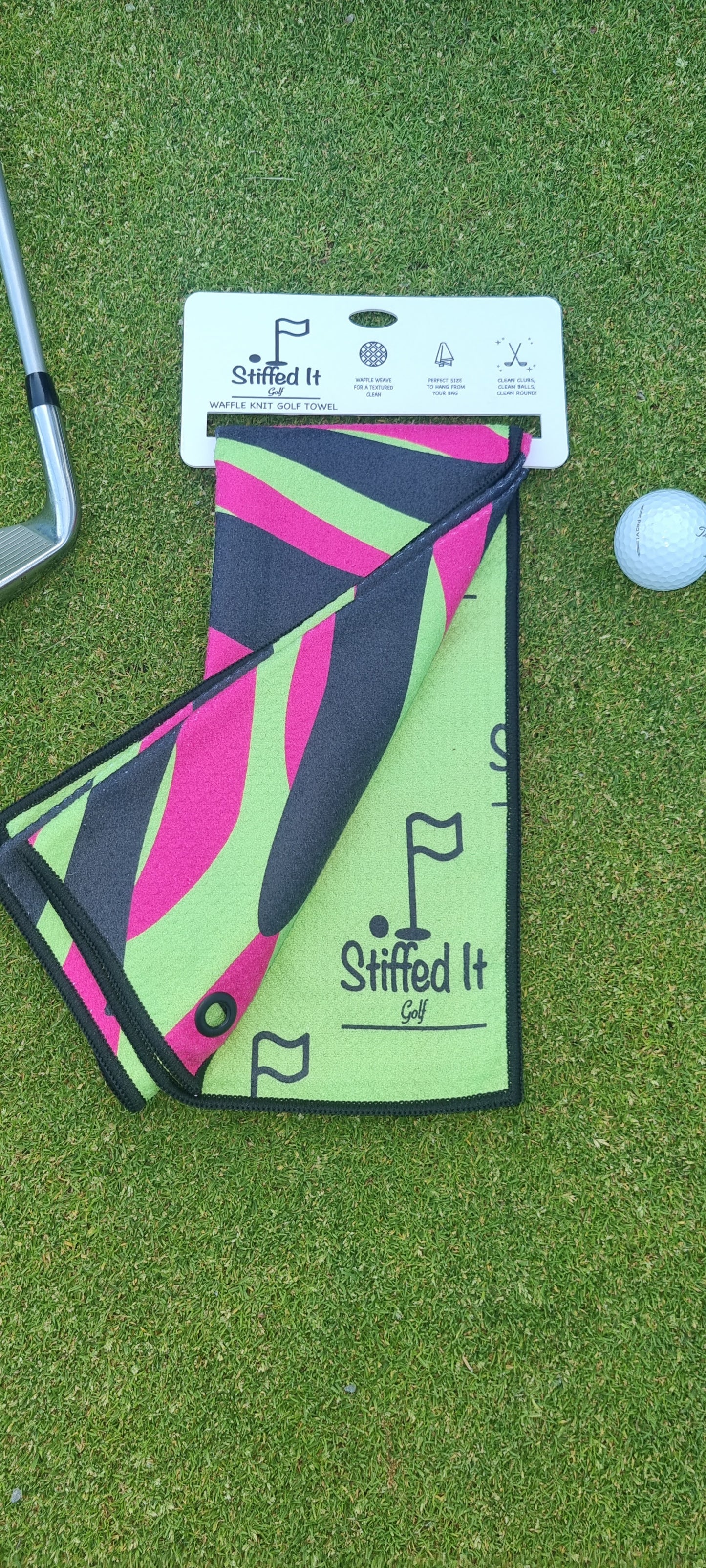 Personalised Stiffed It Golf - "Un-FORE-Getable"  Waffle Golf Towel