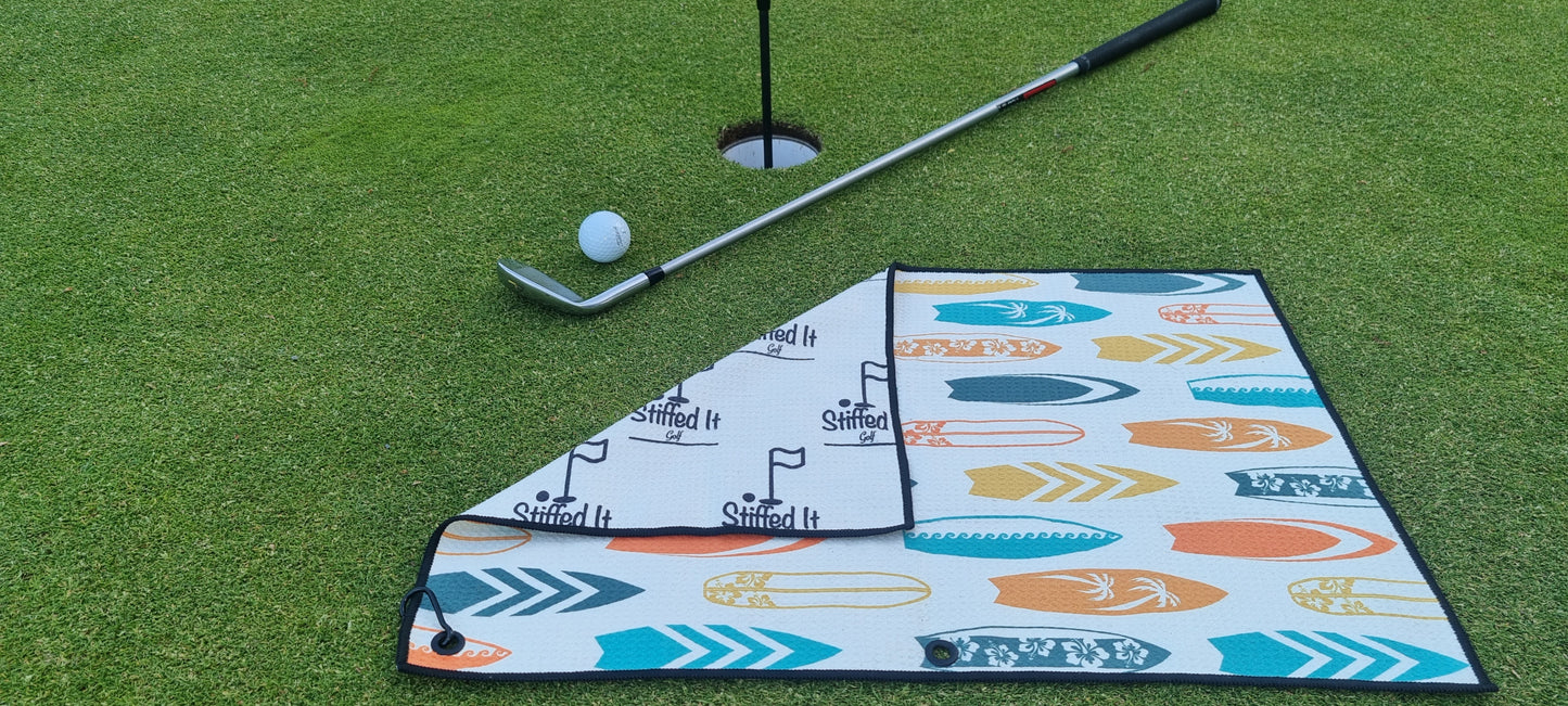 Personalised Stiffed It Golf - "Surf 'N' Turf"  Waffle Golf Towel