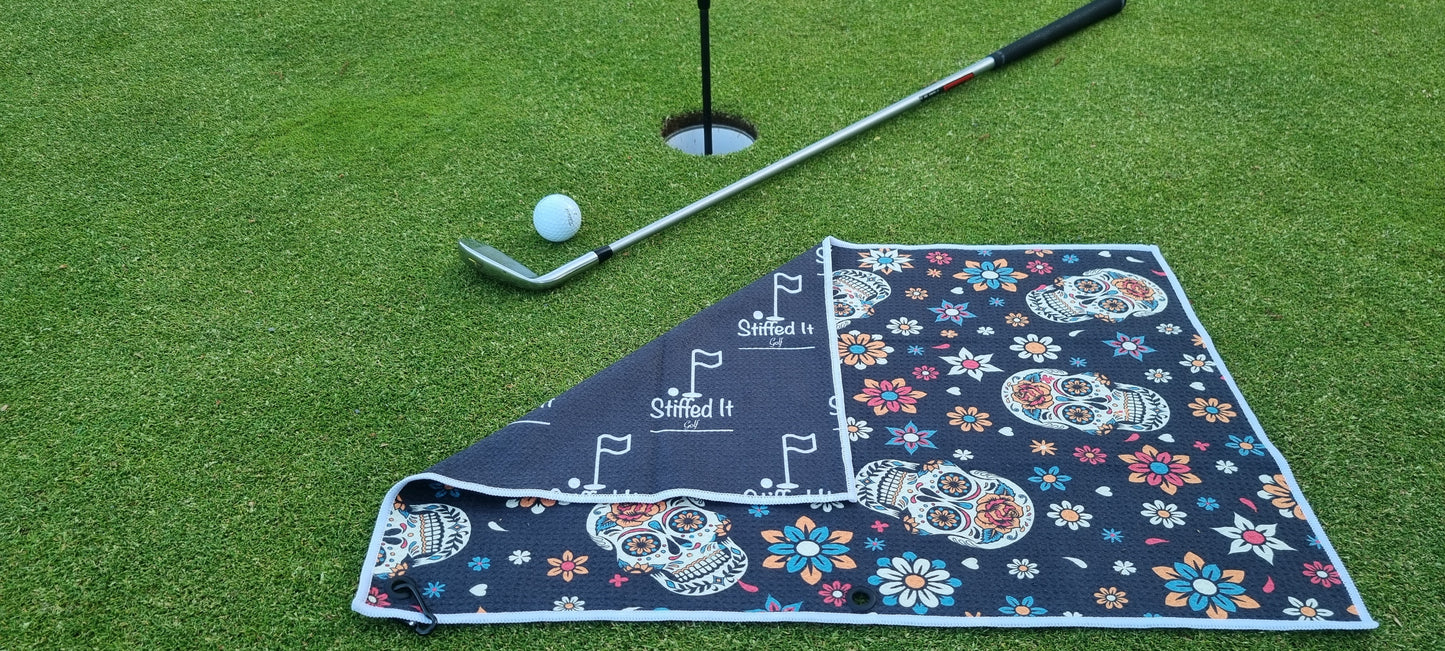 Personalised Stiffed It Golf - "Skull Caddie"  Waffle Golf Towel