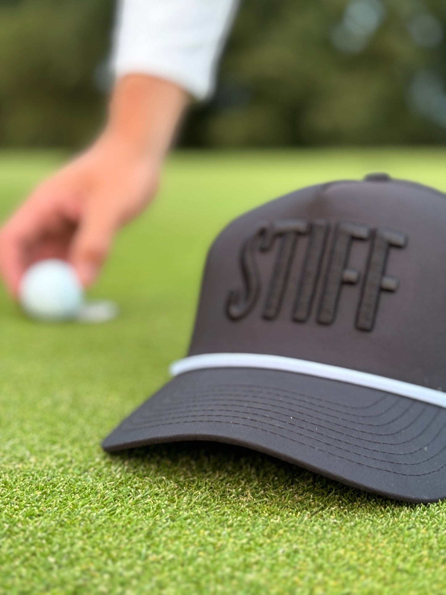 Stiffed It Golf ‘STIFF’ baseball hat. Black on black.