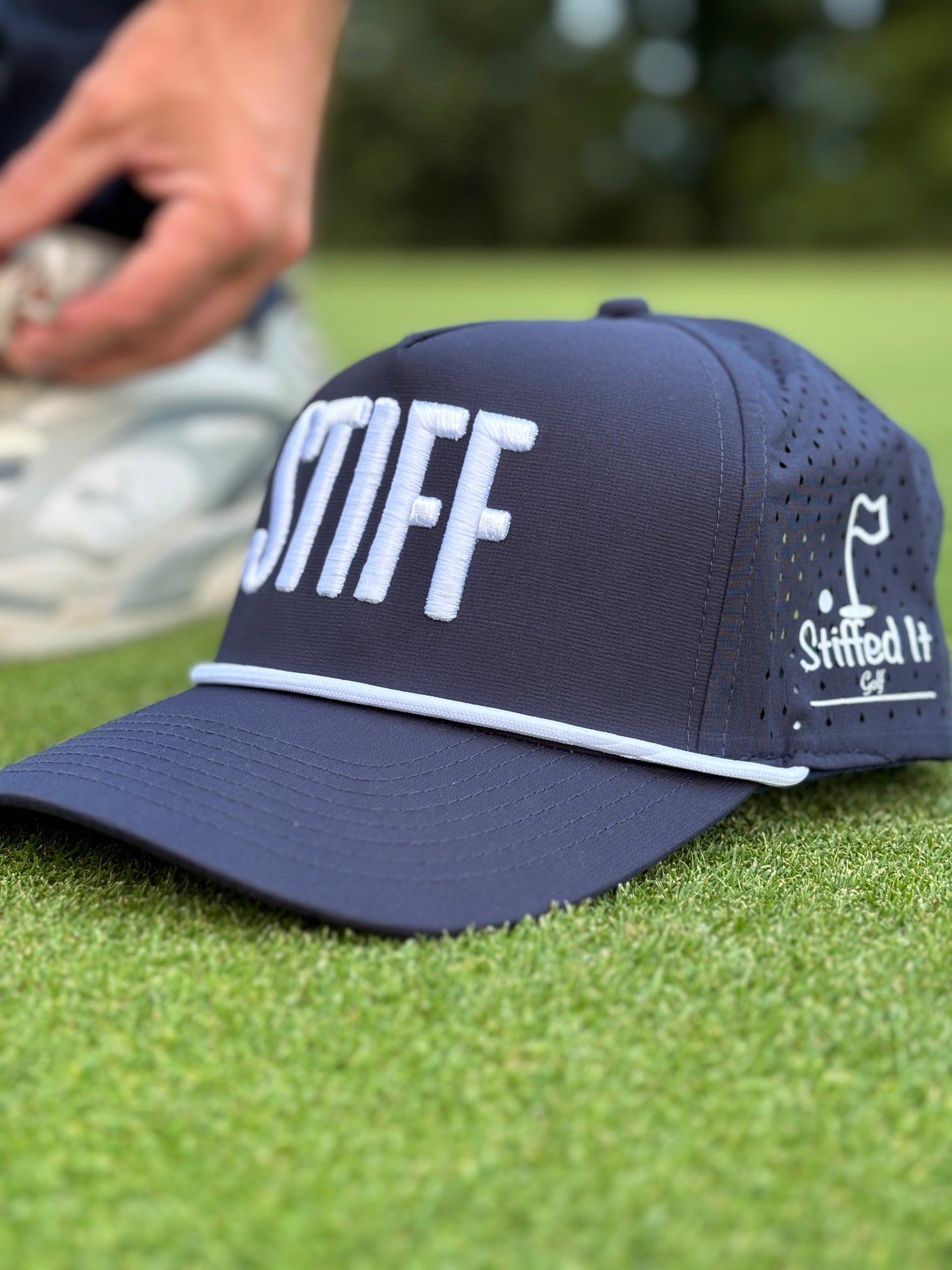 Stiffed It Golf ‘STIFF’ baseball hat. Navy Blue.