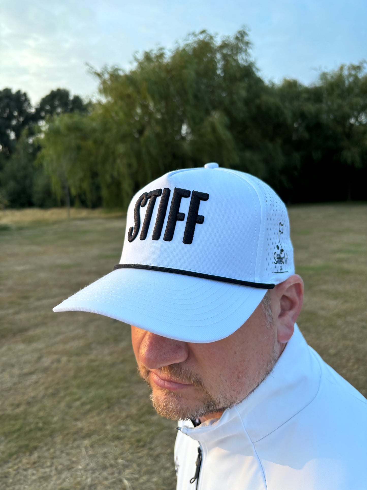 Stiffed It Golf ‘STIFF’ baseball hat. White.