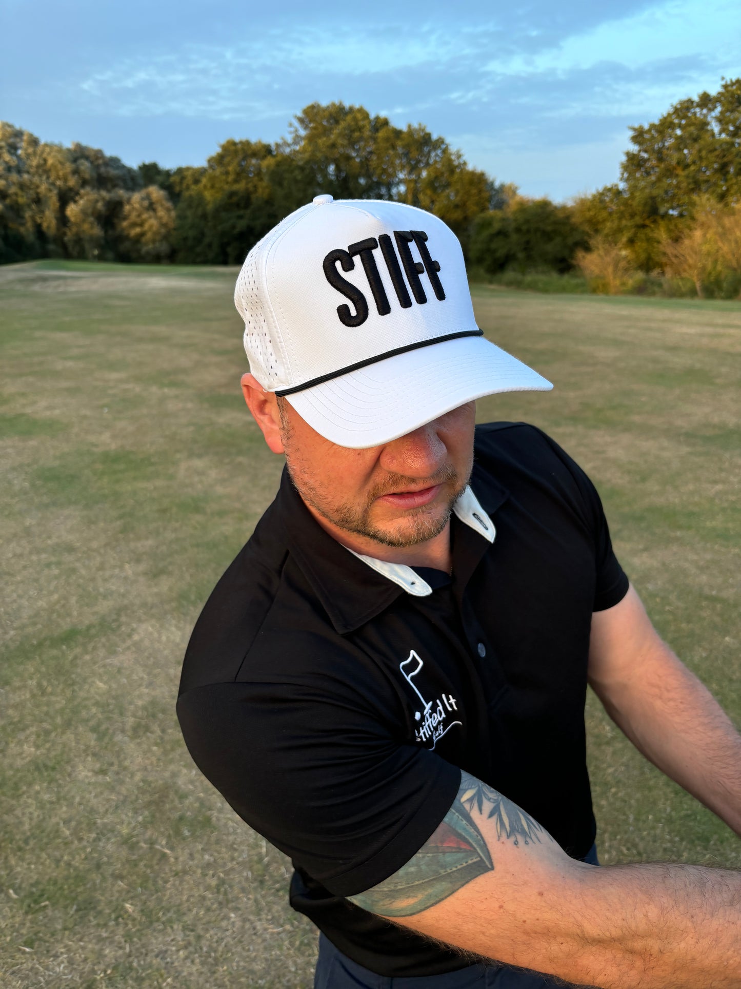 Stiffed It Golf ‘STIFF’ baseball hat. White.