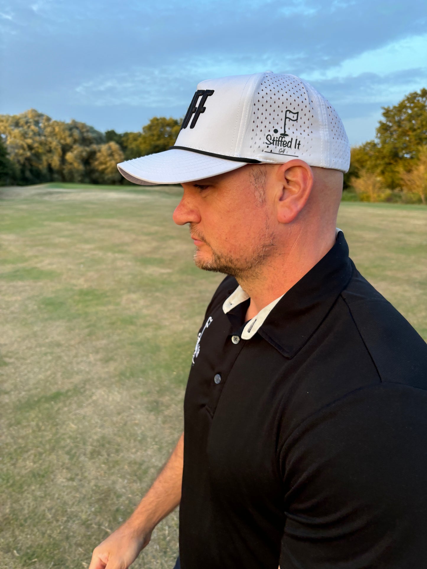 Stiffed It Golf ‘STIFF’ baseball hat. White.