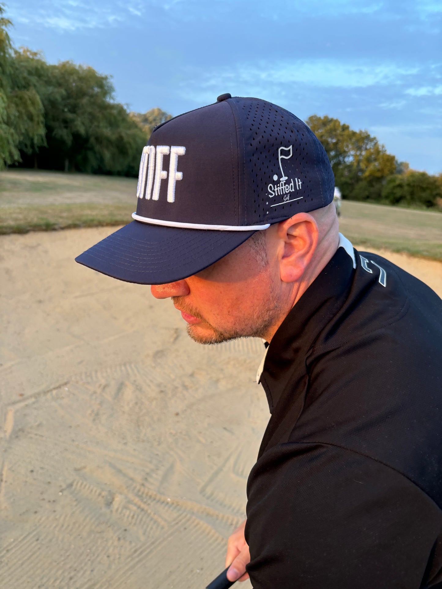 Stiffed It Golf ‘STIFF’ baseball hat. Navy Blue.