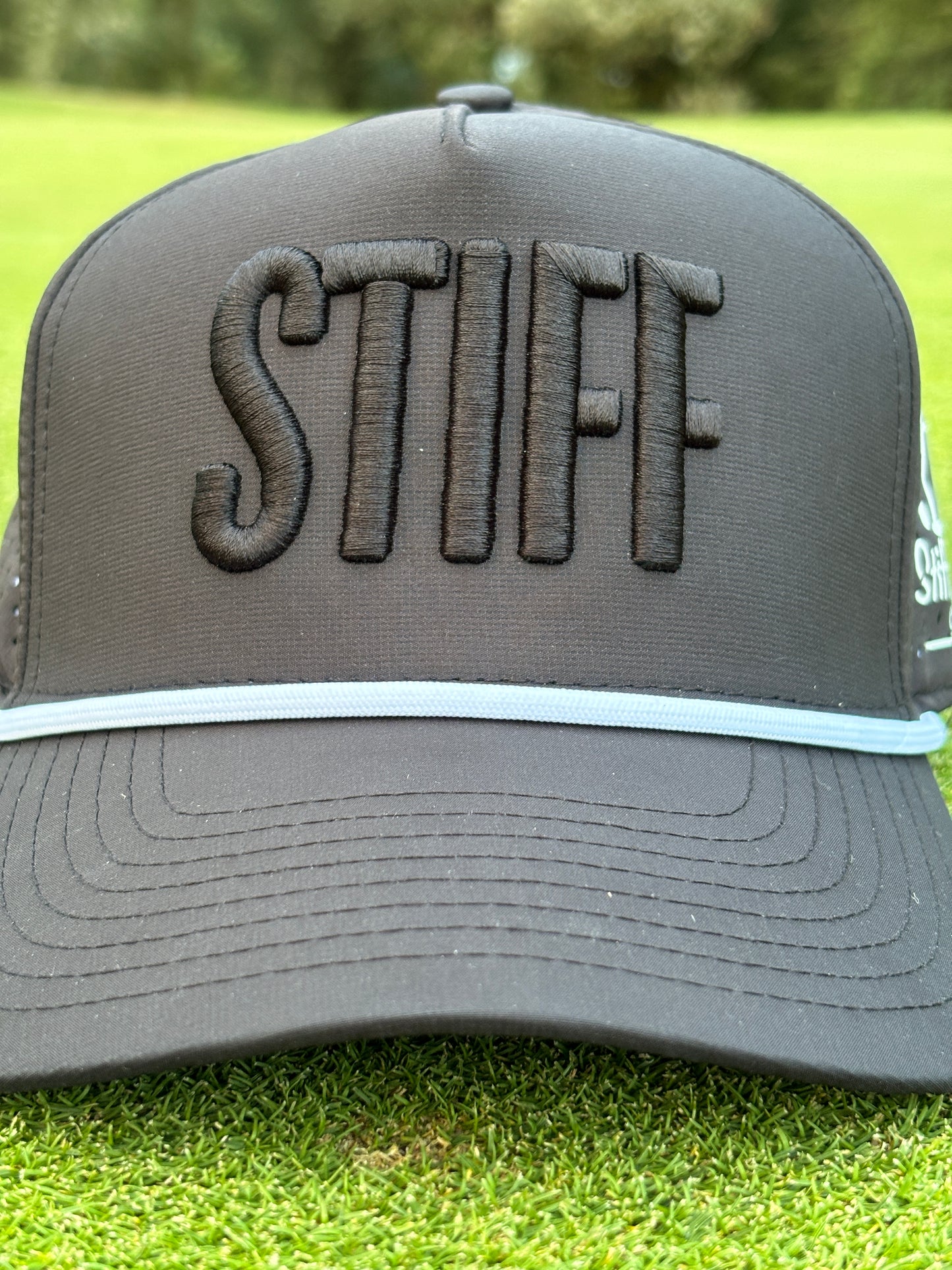 Stiffed It Golf ‘STIFF’ baseball hat. Black on black.