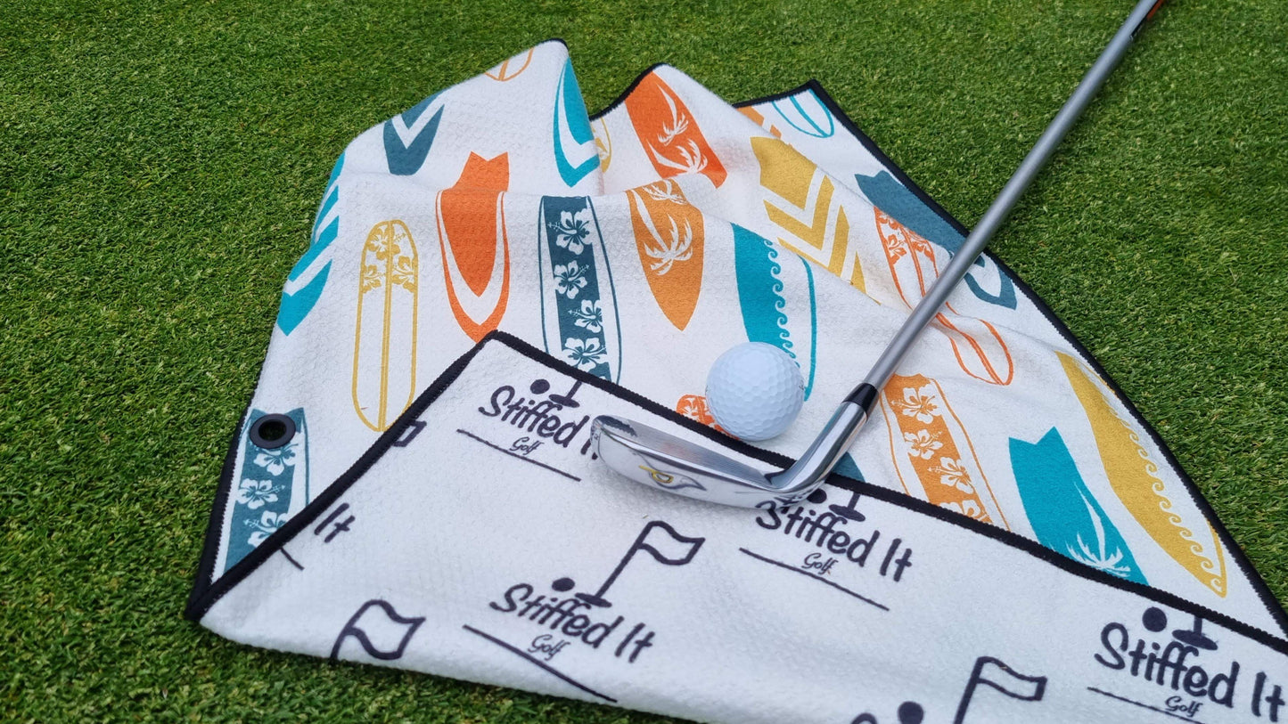 Personalised Stiffed It Golf - "Surf 'N' Turf"  Waffle Golf Towel